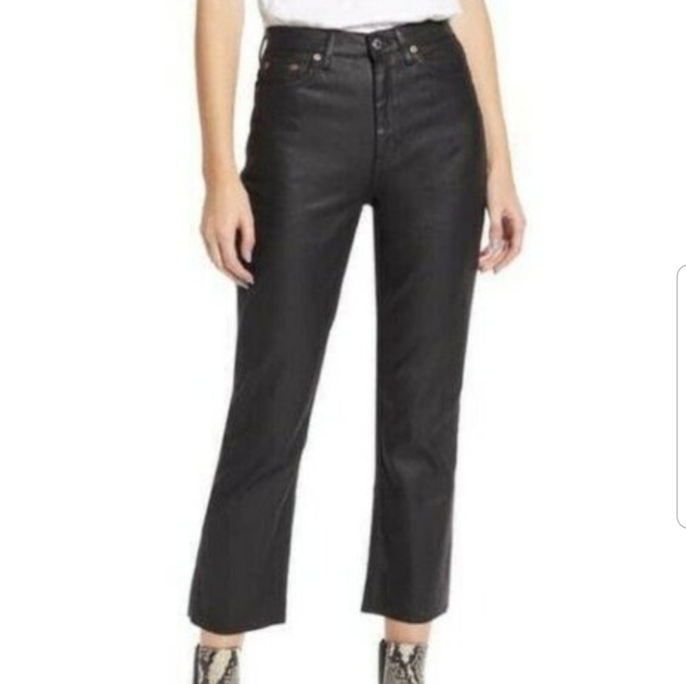 TOPSHOP Black Coat Raw Hem Straight Leg Jeans
26